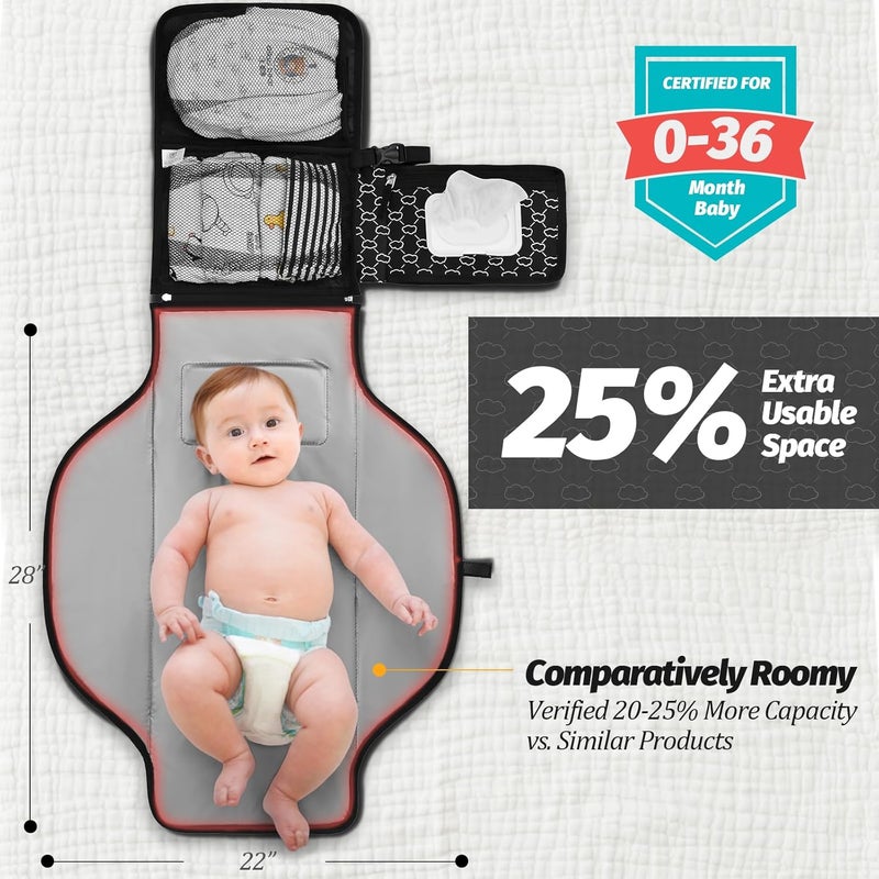 PZU Portable Diaper Changing Pad - Changing Pad Portable with Wipes Pocket, Waterproof Diaper Changing Mat, Portable Changing Pad for Baby, Newborn Gift (Black) - Image 4